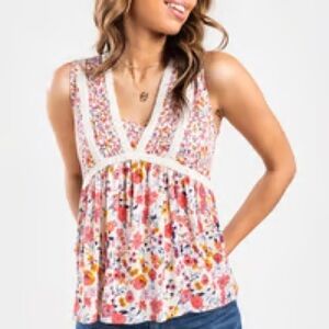 Blue Rain Pleated Pink and Red Francesca’s Blouse